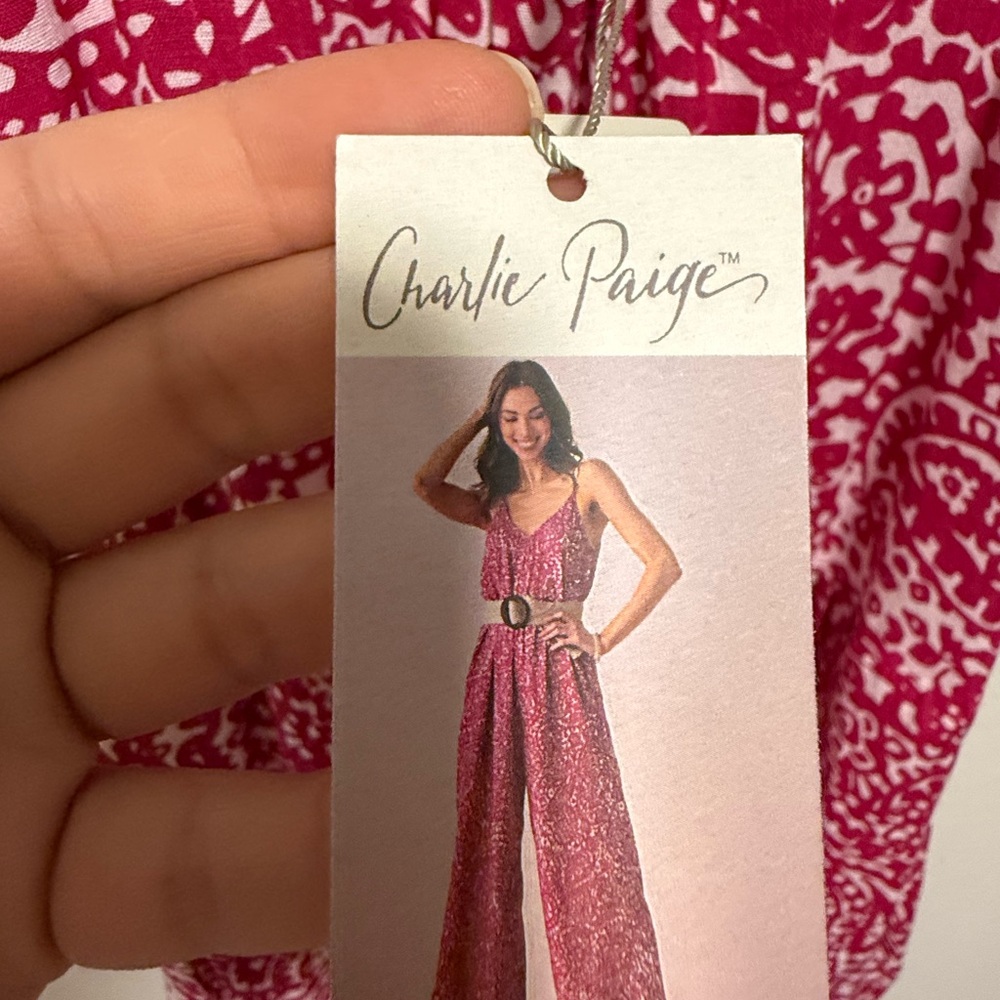 Charlie Paige Fuchsia Printed Wide-Leg Jumpsuit